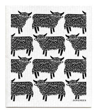 Load image into Gallery viewer, Swedish Dishcloth - Highland Cow - Black
