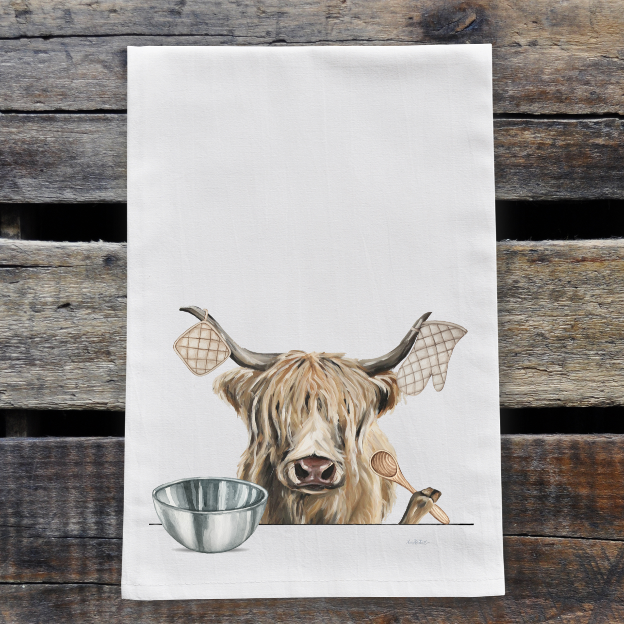 Highland Cow Baking Tea Towel