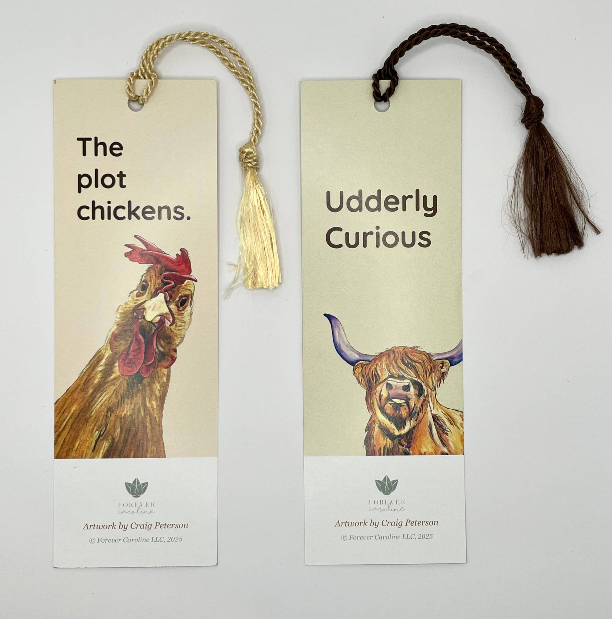 Funny Chicken or Highland Cow Two-Sided Tassel Bookmark
