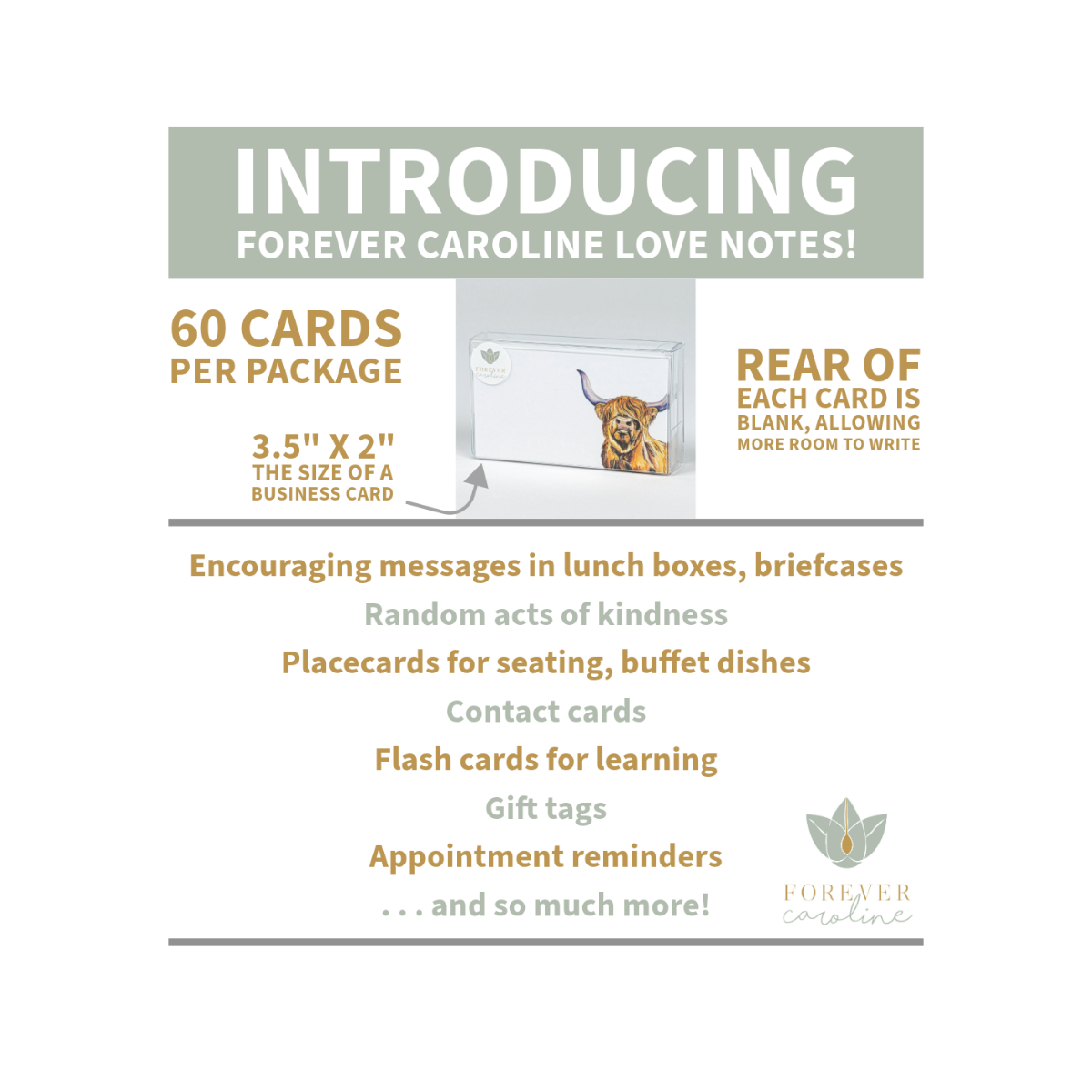 Highland Cow Tiny Cards | Pack of 60 "Love Notes"